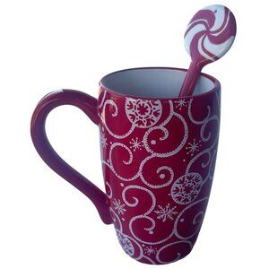 2007 Harry & David Christmas Holiday Ceramic Mug w/Stir Spoon 14 oz. Capacity